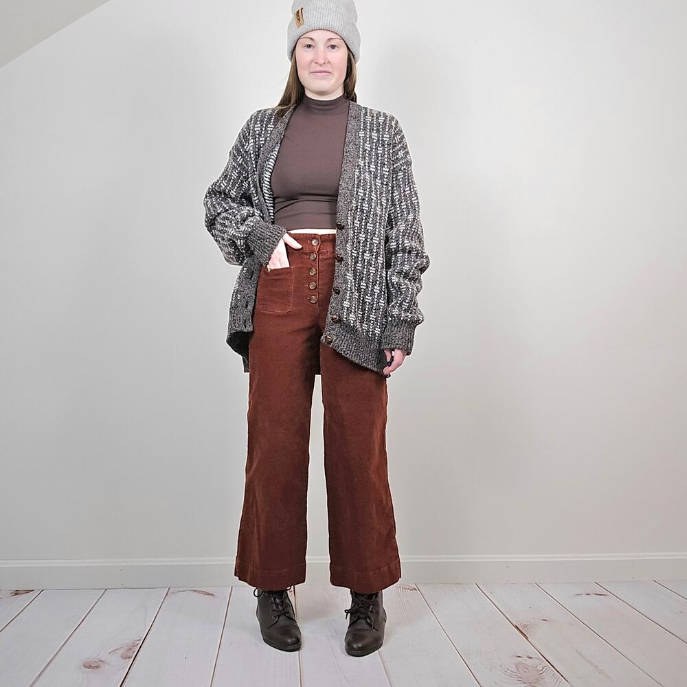 Vintage 80s 90s Dash Stripes Grandpa Cardigan Brown White Large